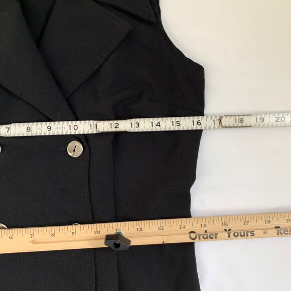 Vtg Y2K Double-Breasted Mini Dress Junior's 7 6 Black Retro Mod 60s Go-Go Girl - Picture 9 of 12